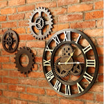 Handmade 3D Decorative Gear Wooden Vintage Wall Clock, 19.6-Inch